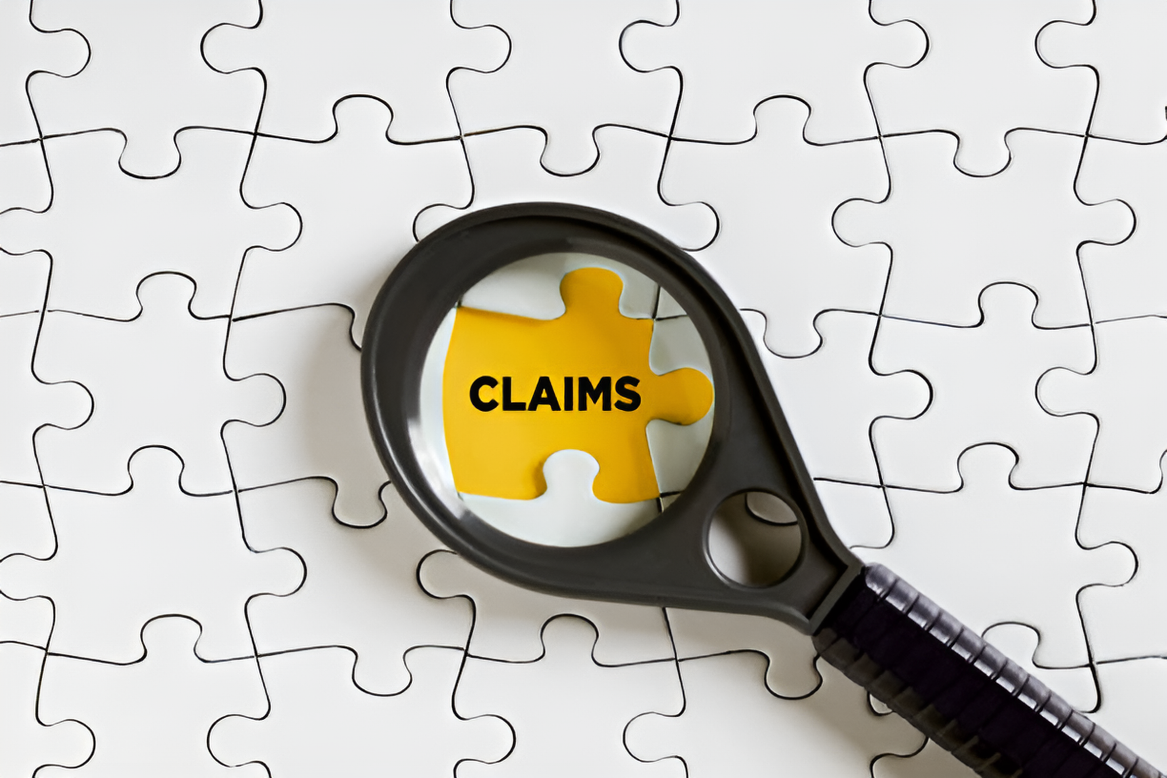 magnifying glass over a 'claims' puzzle piece